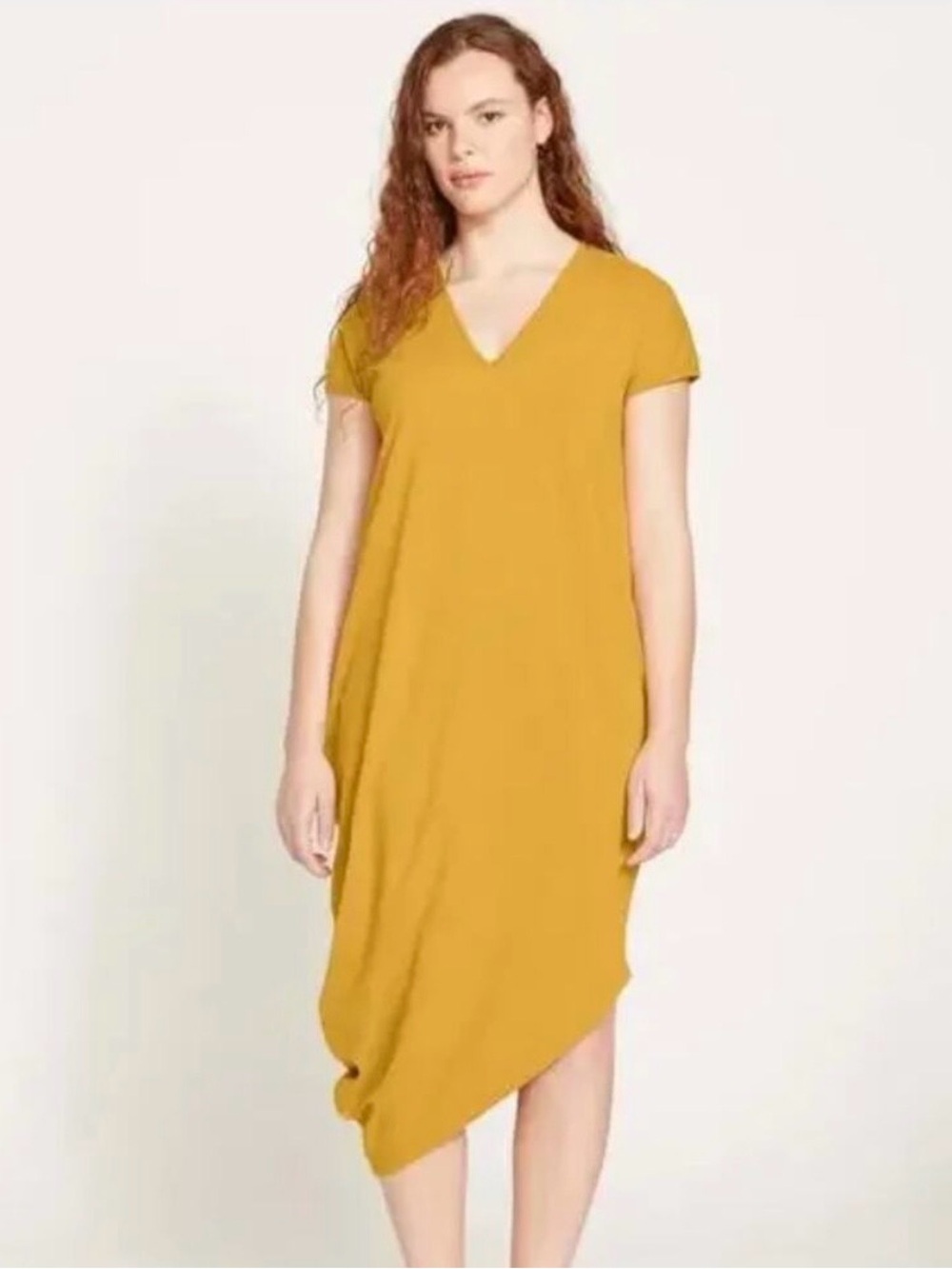 NWT Universal Standard Iconic Geneva V-Neck Dress In Honey Mustard Size XS US L - Picture 1 of 13